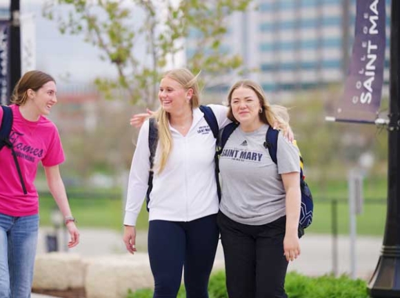 students walking on campus